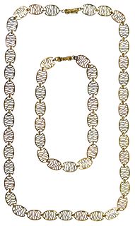 14k Tri-Color Gold Necklace and Bracelet Set