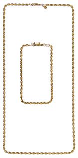 14k Gold Twisted Rope Necklace and Bracelet Set