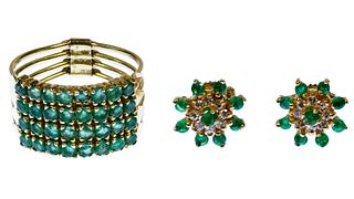 14k Gold and Emerald Ring and Earrings