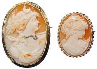14k Gold Framed Carved Shell Cameo Pin / Pendant Assortment