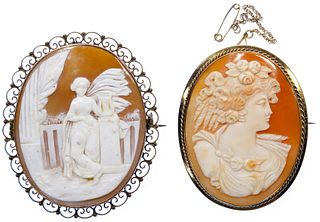 9k Gold Framed Carved Shell Cameo Pin / Pendant Assortment