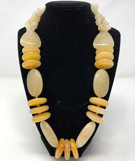 Sterling and Yellow Semi-Precious Beaded Necklace