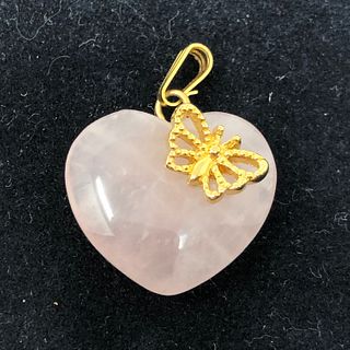 Rose Quartz Heart Pendant with Butterfly