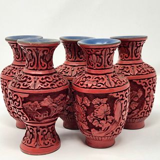 Beautiful Vintage Cinnabar Vase Set