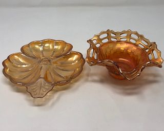 Vintage Orange Opalescent Glass Candy Dish Pair