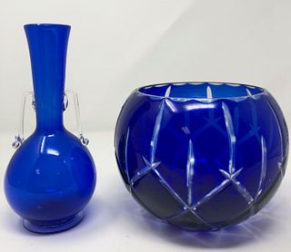 Cobalt Glass Bud Vase and Bowl