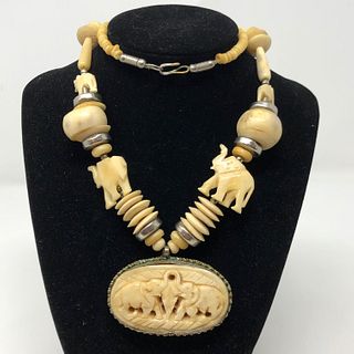 Exquisite Vintage Bone Elephant Necklace
