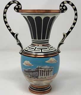 Numbered, Painted Copper Greek-Style Amphora Vase