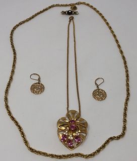 Vintage Gold Tone Necklace, Earring, Brooch Set