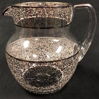 Vintage Glass Pitcher with Silver Overlay