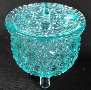 Petite Footed Aqua Cut Glass Relish Jar