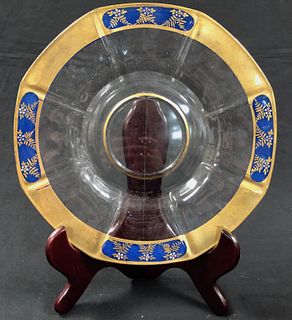 Vintage Glass Charger Plate with Gold Rim