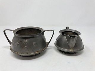 Antique Tudric Pewter Creamer and Sugar Bowl, 0303