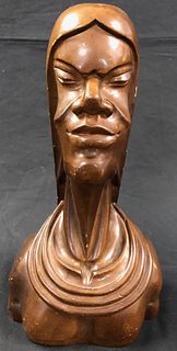 Vintage African Carved Wood Bust
