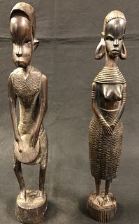 Primitive African Wood Carvings of a Couple
