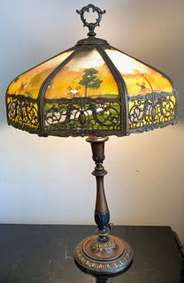 Breathtaking Antique Lamp with Painted Glass Shade