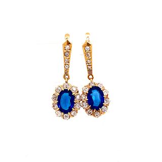 Edwardian 18k Gold, Diamonds and blue stones Earrings