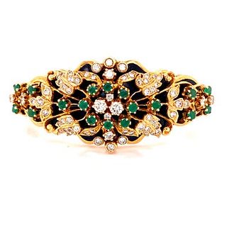 Victorian 18k Gold Diamonds Emerald Bangle