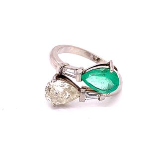 Platinum Emerald & Diamond crossover Ring