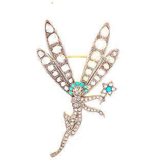 18K Gold, Turquoise & Diamonds Fairy brooch & Pendant