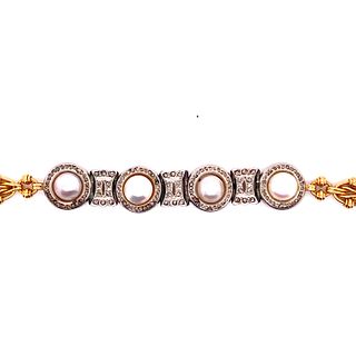 Victorian 18k Gold & Platinum Pearl Bracelet