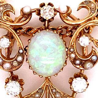 Victorian 14k Gold Diamonds Opal Pearl Pendant