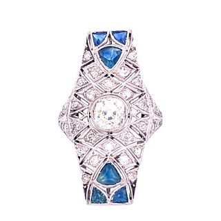 Art Deco Platinum Diamonds Sapphire Ring