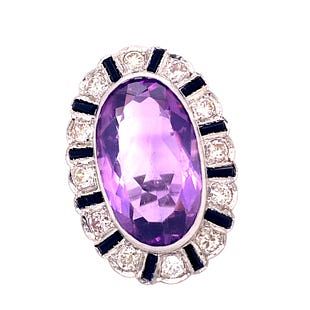 Art Deco Platinum Amethyst Diamonds  Ring