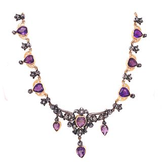 Victorian Gold Silver Amethyst Portuguese Necklace