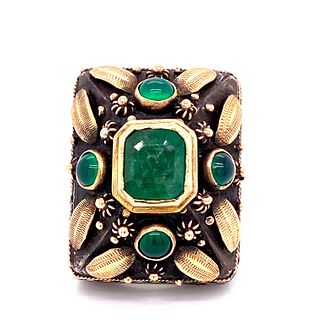 Gold Silver Emerald Victorian Ring