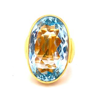 18k Gold Aqua Retro Ring