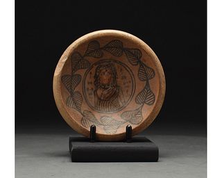 RARE INDUS VALLEY PAINTED PLATE WITH GODDESS AND SCRIPT