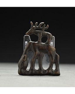 CHINESE ORDOS BRONZE STAGS FITTING