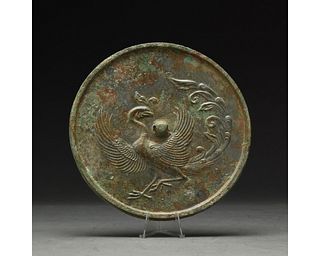 CHINESE TANG DYNASTY BRONZE MIRROR WITH PHOENIX