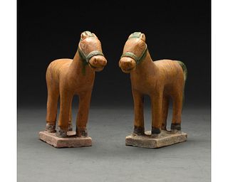 PAIR OF MING DYNASTY GLAZED HORSE FIGURES - ASTROLOGICAL