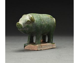 CHINESE MING DYNASTY GLAZED PIG FIGURE - ASTROLOGICAL