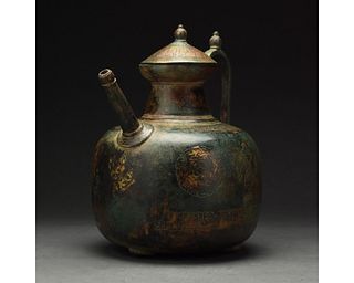 MEDIEVAL SELJUK BRONZE SPOUTED VESSEL WITH CALIGRAHY