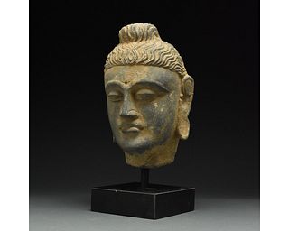 GANDHARA LIFE-SIZE SCHIST HEAD OF BUDDHA
