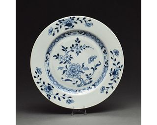 A blue and white dish with flower, China, Qing Dynasty, 18th century