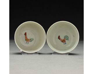A PAIR OF DOUCAI 'CHICKEN' CUPS, CHINA