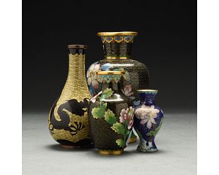 A GROUP OF FOUR CLOISONNÉ ENAMELLED VASES, CHINA