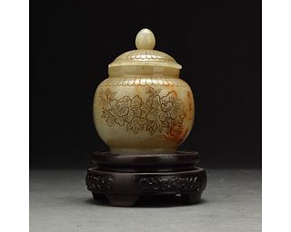 A JADE ENGRAVED POT AND COVER, CHINA