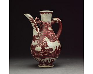 AN IRON-RED AND WHITE GLAZED PORCELAIN EWER, CHINA