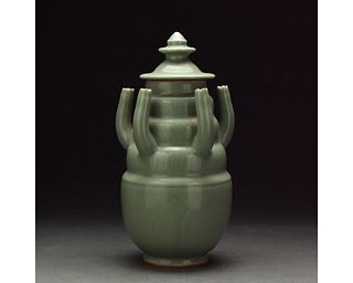 A CELADON-GLAZED VASE AND COVER, CHINA