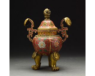 A CLOISONNÉ ENAMELLED CENSER AND COVER, CHINA