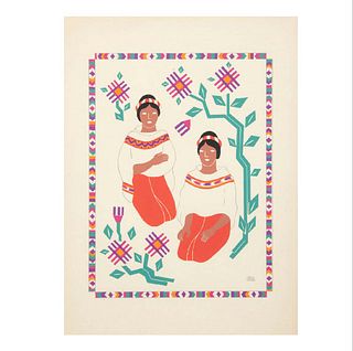 CARLOS MÉRIDA. Chontales - Estado de Tabasco. De la carpeta "Trajes regionales mexicanos", 1945. Firmada en plancha. Serigrafía