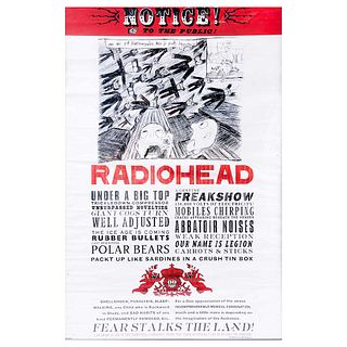Poster de Radiohead-Fear stalks the land! Leicester, Reino Unido, Ca. 2000. Públicado por Pyramid Posters. Enmarcado. 90 x 60 cm