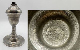 Marked American Pewter Whale Oil Lamp