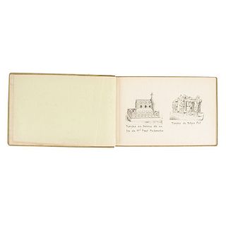 Tumbas-Monumentos Conmemorativos-Bolsas-Escuelas, Liceos, Colegios... Notebook. ink plans and drawings. Early 20th century.