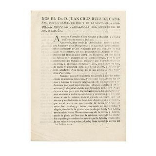 Cruz Ruiz de Cabañas, Juan. Pax Vovis. Guadalajara, 1810. 2 pages.